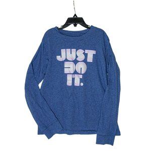 Nike Heathered Blue "Just Do It" Long Sleeve Tee Girls Size Large 100% Cotton